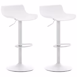 Lot de 2 tabourets de bar hauteur reglable design contemporain en plastique blanc pieds trompette blanc