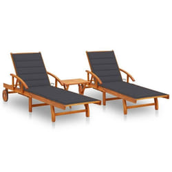 Transats - Acacia - Lot de 2 - Résistants aux intempéries - Réglables - Avec table et coussins