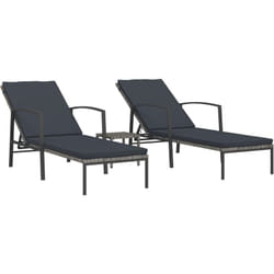 Lot de 2 transats chaise longue bain de soleil lit de jardin terrasse meuble d'extérieur avec table résine tressée gris