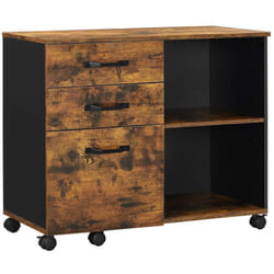 Helloshop26 - Caisson 3 tiroirs meuble rangement bureau avec compartiments ouverts sideboard pour format a4 documents support d'imprimante style