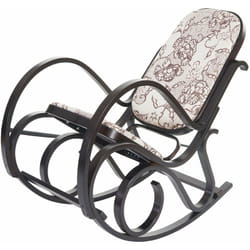 Décoshop26 - Fauteuil à bascule rocking chair en bois foncé et tissu fleur marron FAB04014