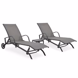 Transat - Multicolore - Lot de 2 chaises longues et 1 table - Dossier réglable - Acier - Textilène