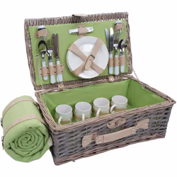 Panier pique-nique pour 4 personnes panier en osier acier inoxydable porcelaine gris-vert Pour 4 personnes Supports pour tous ...