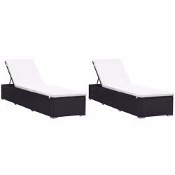Lot de 2 transats chaise longue bain de soleil lit de jardin terrasse meuble d exterieur avec coussins resine tressee no