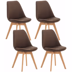 Lot de 4 chaises de salle à manger cuisine ou bureau en tissu marron pieds en bois Siège généreusement rembourré Piètement en ...