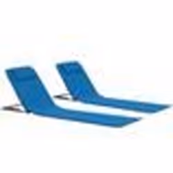 Tapis de plage chaise longue pliables 2 pieces acier et tissu bleu