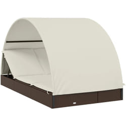 Helloshop26 - Transat chaise longue bain de soleil 2 places avec toit rond 211 x 112 x 140 cm marron