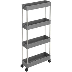 Chariot de rangement mobile sur 4 niveaux étagère sur roulettes pour salle de bain cuisine petit espace 40 x 13 x 86 cm gris