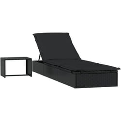 Helloshop26 - Transat chaise longue bain de soleil avec table résine tressée noir