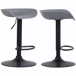 Lot de 2 tabourets de bar assise en plastique gris pieds tulipe en métal noir mat Assise Revêtement: Plastique Position confo ...