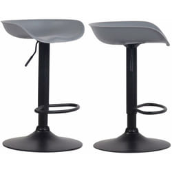 Lot de 2 tabourets de bar assise réglable en hauteur et pivotant en plastique gris pieds tulipe en métal noir mat avec repose-pieds TDB10257