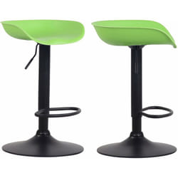 Lot de 2 tabourets de bar assise réglable en hauteur et pivotant en plastique vert pieds tulipe en métal noir mat avec repose-pieds TDB10256