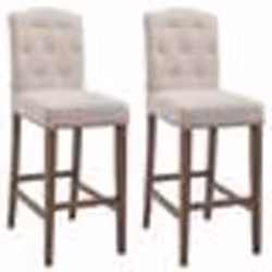 Tabouret de bar - Décoshop26 - Lot de 2 - Tissu crème - Bois de caoutchouc - Style baroque