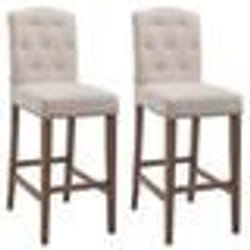 Tabouret de bar - Décoshop26 - Lot de 2 - Tissu crème - Bois de caoutchouc - Style baroque
