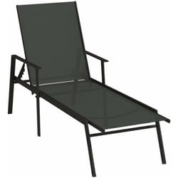 Helloshop26 - Transat chaise longue bain de soleil lit de jardin terrasse meuble d'extérieur acier et tissu textilène noir