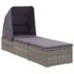 Transat chaise longue bain de soleil lit de jardin terrasse meuble d exterieur avec auvent et coussin resine tressee gri