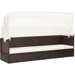 Transat chaise longue bain de soleil lit de jardin terrasse meuble d'extérieur avec auvent résine tressée marron