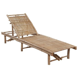 Helloshop26 Chaise Longue Bambou Coussin Crème