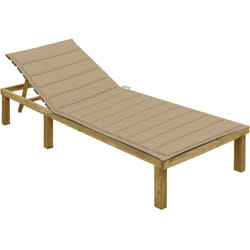 Helloshop26 - Transat chaise longue bain de soleil lit de jardin terrasse meuble d'extérieur 200 cm avec coussin beige bois de pin imprégné