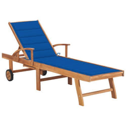 Transat - Helloshop26 - Chaise longue en teck - Dossier réglable - Coussin bleu royal - 195 cm