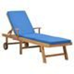 Transat chaise longue - Teck - Bleu - Dossier réglable - Repose-pieds ajustable - Table coulissante