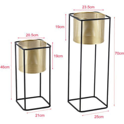 Helloshop26 - Lot de 2 supports de plante set cache-pot pot de fleur bac à fleurs vase métal tailles différentes noir doré