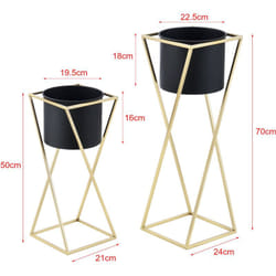 Helloshop26 - Lot de 2 supports de plantes ensemble pot de fleur set cache-pot ensemble bac à fleurs vase métal tailles différentes doré noir