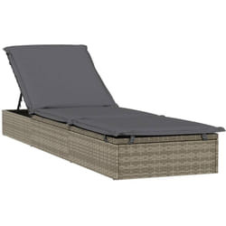 Transat chaise longue bain de soleil lit de jardin terrasse meuble d'extérieur 201 cm avec coussin gris 201x55x62 cm résine tressée