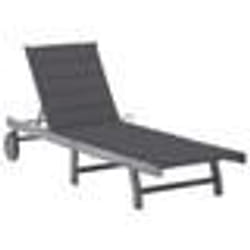Chaise longue - Acacia - Gris - Dossier réglable - Coussin inclus - Meuble de jardin extérieur