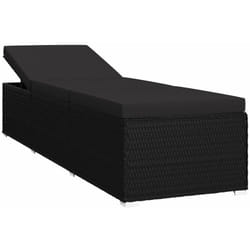 Transat chaise longue bain de soleil lit de jardin terrasse meuble d'extérieur avec coussin résine tressée noir
