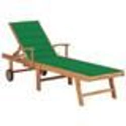 Transat - Teck - Chaise Longue - Coussin Vert - Résistante aux Intempéries - Dossier Réglable