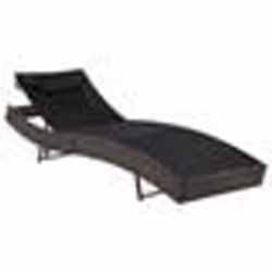 Transat chaise longue bain de soleil lit de jardin terrasse meuble d exterieur avec oreiller resine tressee marron