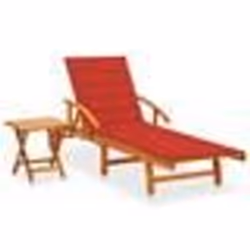 Transat - Non spécifié - Chaise longue en bois dacacia - Avec coussin rouge - Table incluse - Pliable