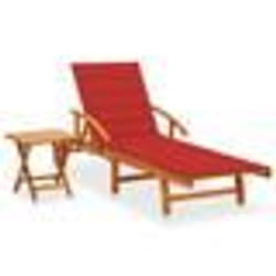 Transat - Non spécifié - Chaise longue en bois dacacia - Avec coussin rouge - Table incluse - Pliable
