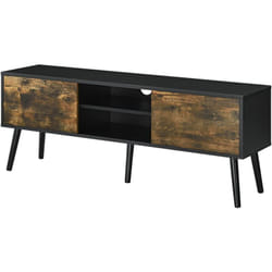 Helloshop26 - Meuble tv support télé 120 cm pieds en bois revêtement pvc noir bois foncé