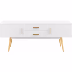 Meuble support TV Ce support télé moderne et stylé est muni de 2 compartiments avec des portes et 2 tiroirs qui vous offrent  ...