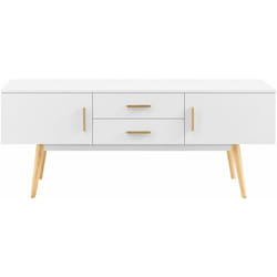 Helloshop26 - Meuble tv design support télé banc pieds en bois 140 cm blanc
