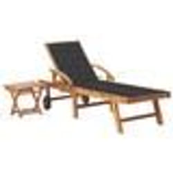 Chaise longue - Teck - Réglable - Avec coussin - Table dappoint - Durable