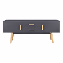 Meuble TV design support tele banc pieds en bois 140 cm gris fonce