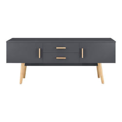 Meuble TV design support tele banc pieds en bois 140 cm gris fonce