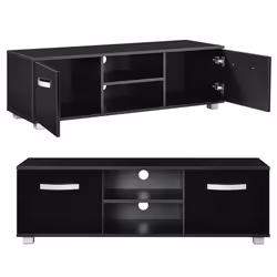 Meuble TV moderne support tele avec 2 portes et 2 etageres ouvertes panneau de particule melamine 120 x 40 x 38 cm noir