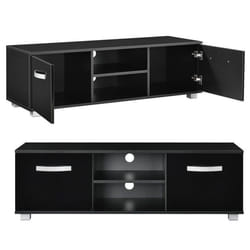 Meuble TV moderne support tele avec 2 portes et 2 etageres ouvertes panneau de particule melamine 120 x 40 x 38 cm noir