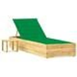 Transat - Naturel - Bois de pin imprégné - Dossier réglable - Table incluse - Coussin vert