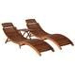 Transat chaise longue bain de soleil lit de jardin terrasse meuble d exterieur avec table a the 3 pcs bois d acacia mass