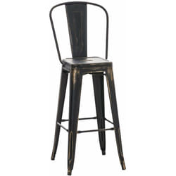 Tabouret de bar avec dossier haut style industriel en métal noir doré 100001192