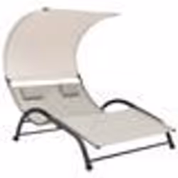 Transat chaise longue bain de soleil lit de jardin terrasse meuble d exterieur double avec auvent textilene creme