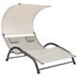 Transat chaise longue bain de soleil lit de jardin terrasse meuble d exterieur double avec auvent textilene creme