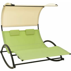 Helloshop26 - Transat chaise longue bain de soleil lit de jardin terrasse meuble d'extérieur double avec auvent textilène vert et crème