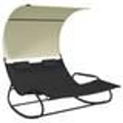 Transat chaise longue bain de soleil lit de jardin terrasse meuble d exterieur double a bascule avec auvent noir et crem