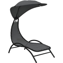 Transat chaise longue bain de soleil lit de jardin terrasse meuble d'extérieur et auvent 167 x 80 x 195 cm tissu et acier gris foncé